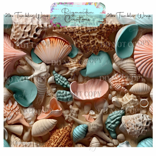 Ocean Treasure 3D Effect Seashell  - 20oz Tumbler Wrap