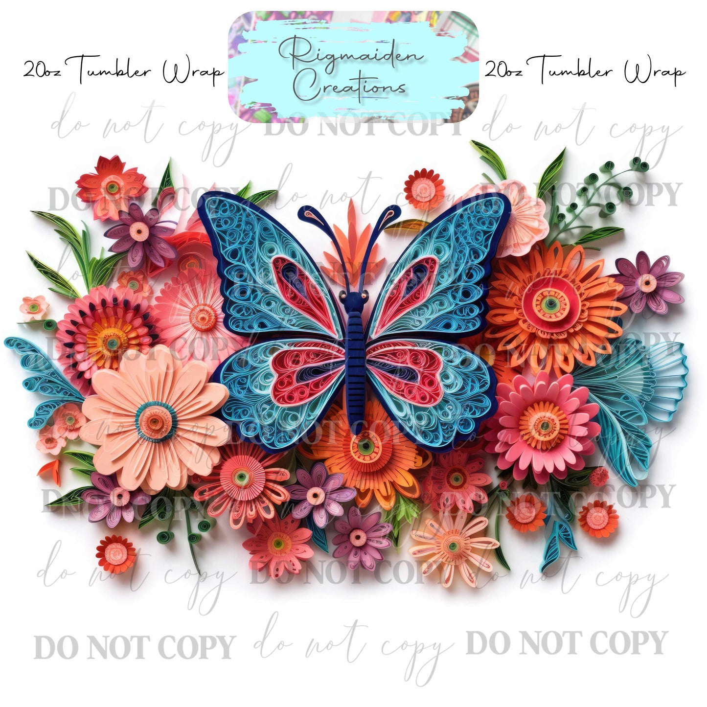 Floral Butterfly Paper Quill - 20oz Tumbler Wrap