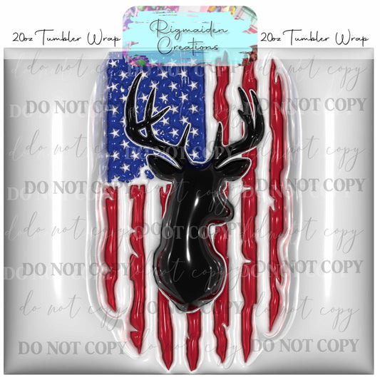 USA Flag & Deer Puffy 3D Effect - 20oz Tumbler Wrap