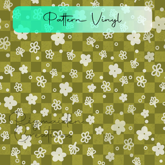 Green Floral Checkers Vinyl