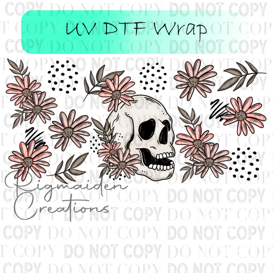 Pink Floral Skull UV DTF Wrap