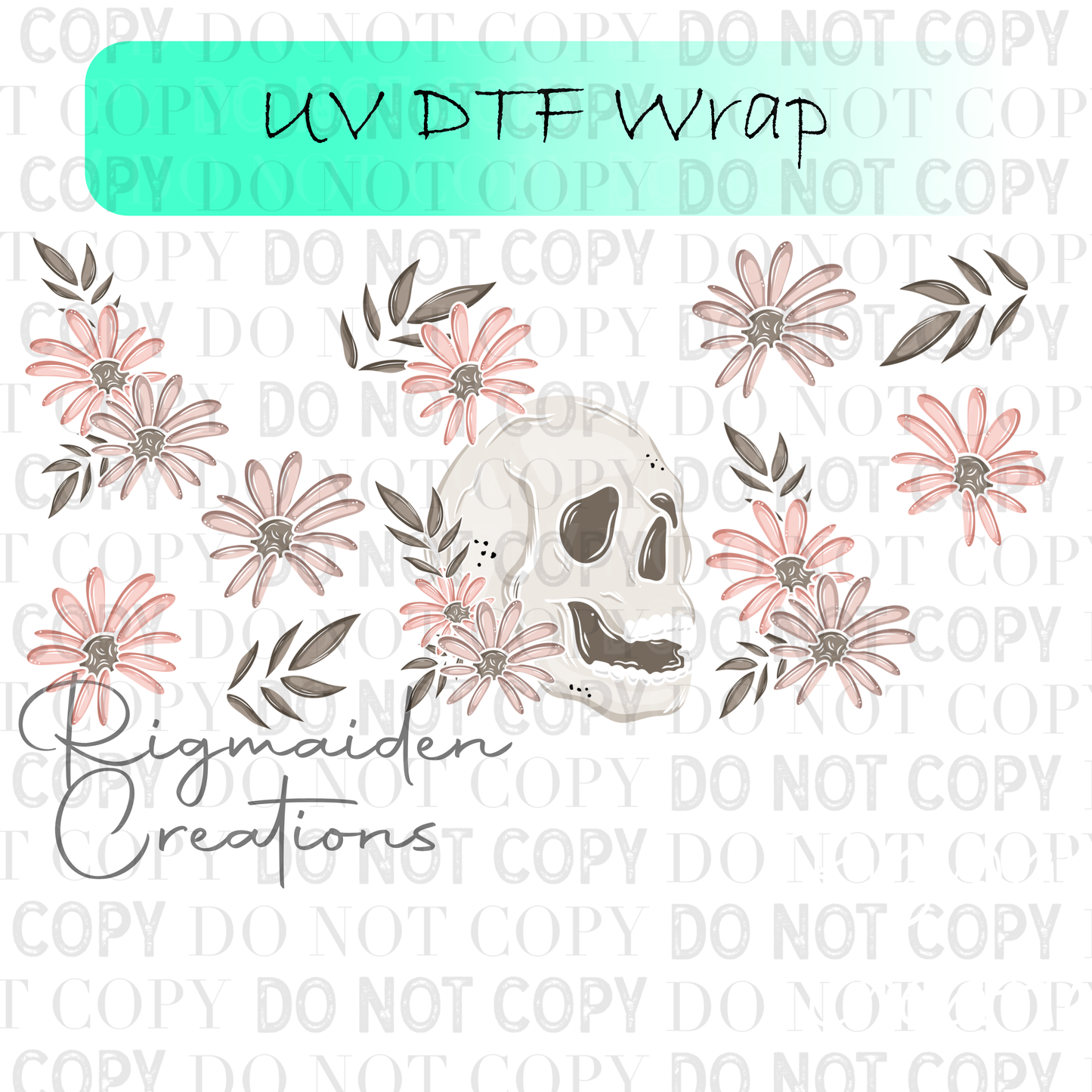 White Floral Skull UV DTF Wrap